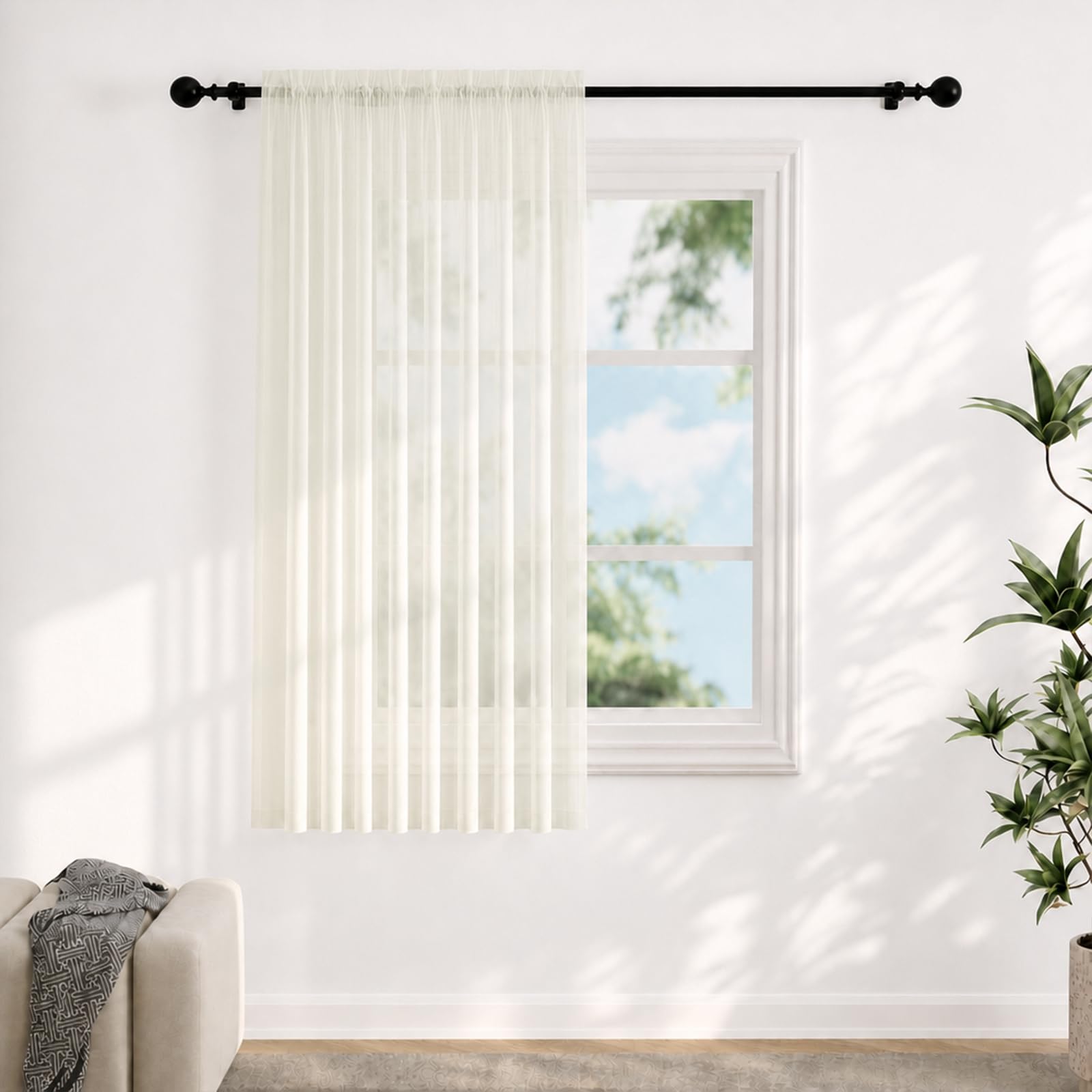 Voile Curtains for Windows 54 Drop, 1 Panel Dual Rod Pocket W56xL54 Inch