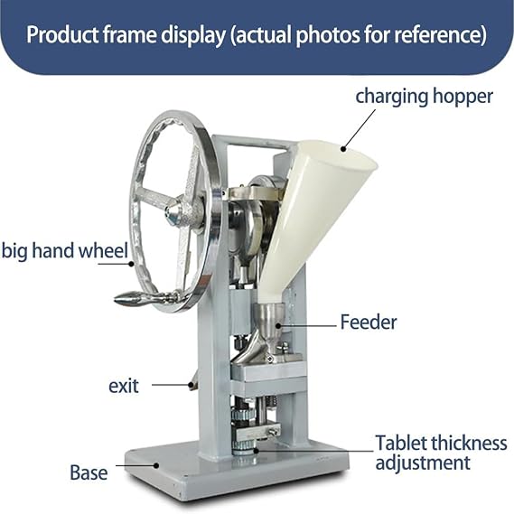 Pill Tablet Press Machine,Manual Stamping Machine,with Stainless Steel Mold,Steel Single Punch Powder Tablet Press Machine Pill Stamping Maker Tableting Tool