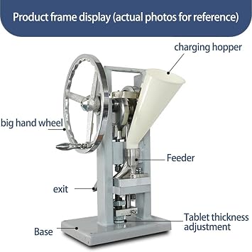 Pill Tablet Press Machine,Manual Stamping Machine,with Stainless Steel Mold,Steel Single Punch Powder Tablet Press Machine Pill Stamping Maker Tableting Tool