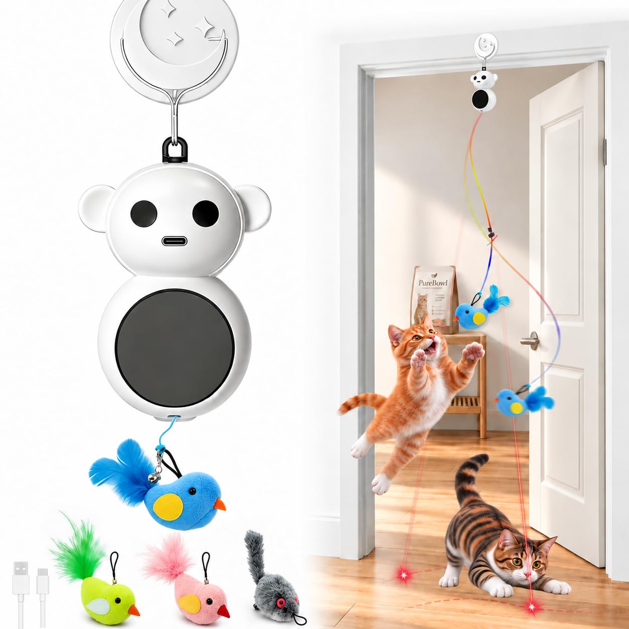 2-in-1 Interactive Laser Pointer Cat Toy & Flying Bird Wand for Indoor Cats