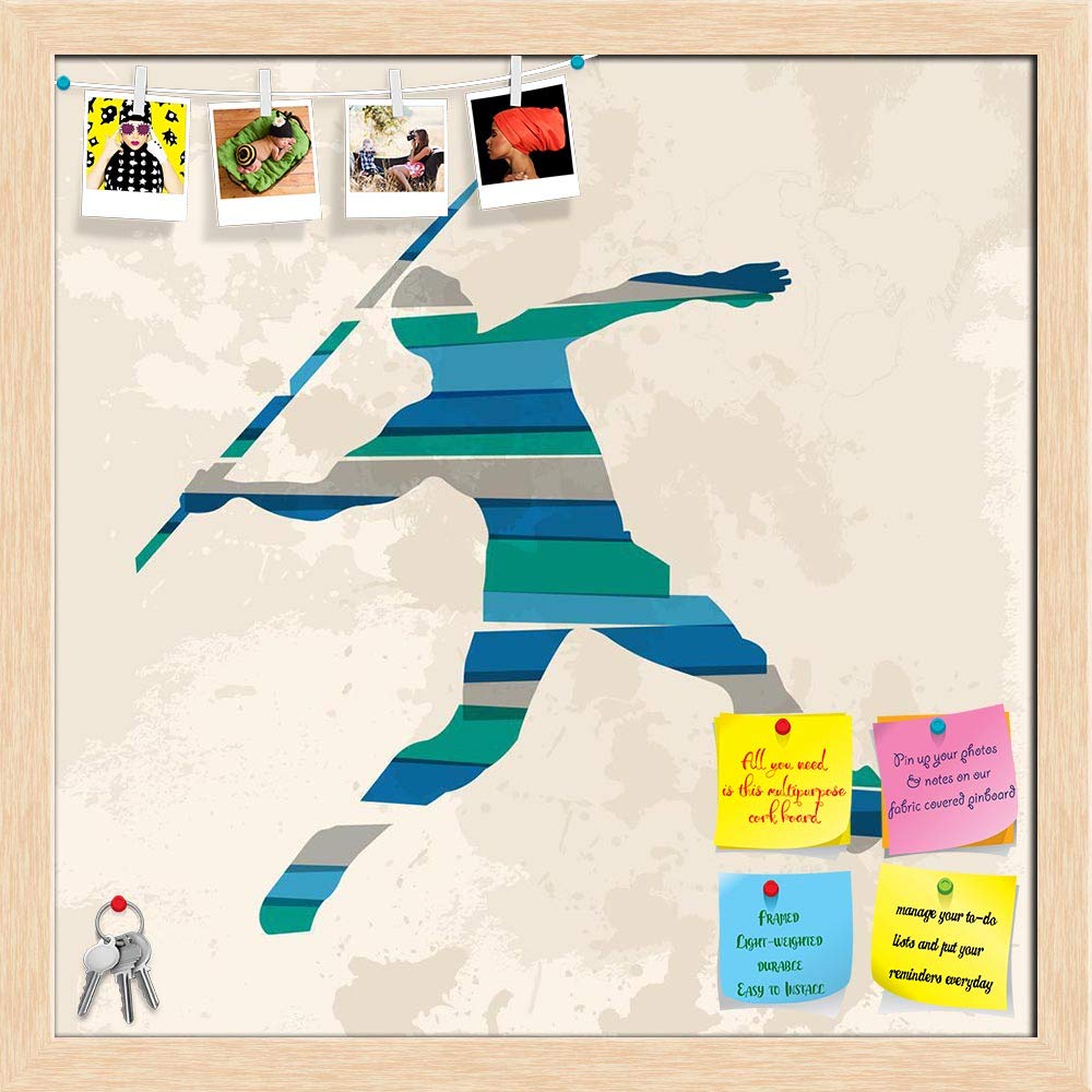 ArtzFolio Transparent Bands Javelin Thrower Sportsman | Bulletin Board Notice Pin Board | Vision Soft Board Combo with Thumb Push Pins & Sticky Notes | Natural Brown Frame | 12 x 12 inch (30 x 30 cms)-image-15