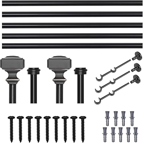 Miniatura 6 de Barra de cortina doble con remates cuadrados, diámetro de 34 pulgadas, ajusta la longitud de la barra de 28 a 48 pulgadas, color negro