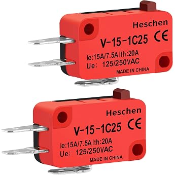 Heschen Micro Switch V-15-1C25 SPDT Button Type 20A 250VAC Pack of 2