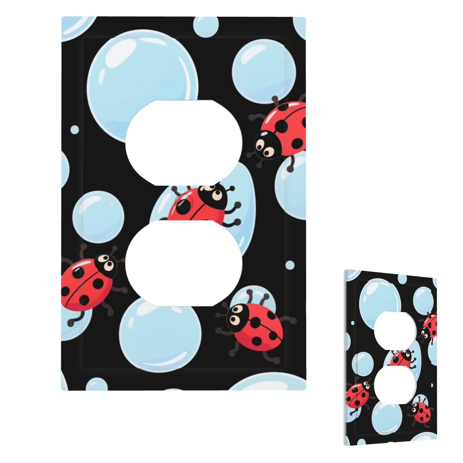 Fekiloot Duplex Cute Ladybugs Wall Plate Cover Modern Decorative 1 Gang Light Switch Cover Unbreakable Receptacle Outlet Covers For Living Room Bedroom Home Decor