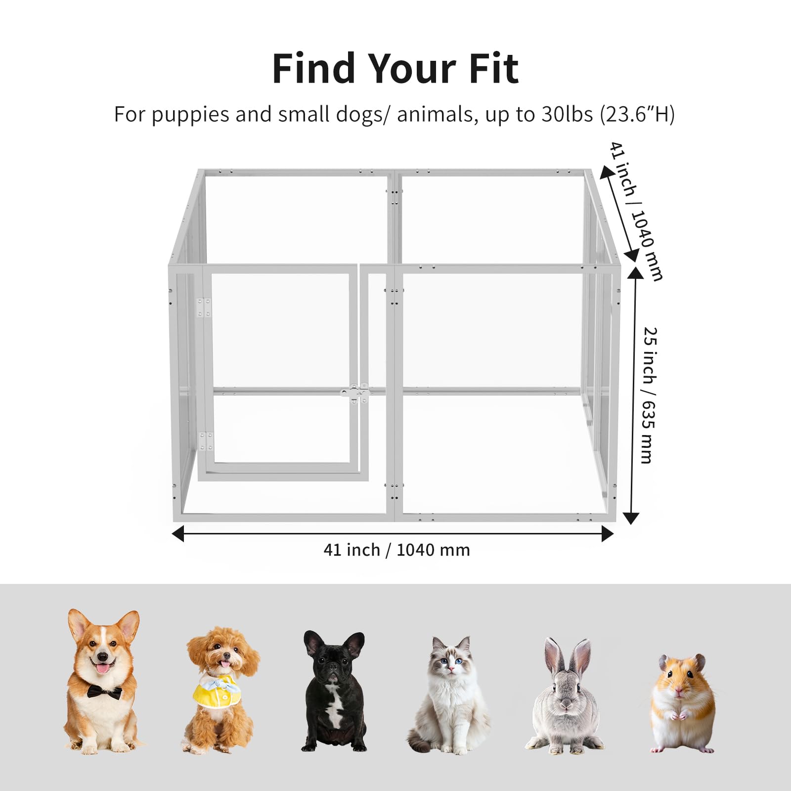 Recinto per cani in acrilico con porta, box recintato per cuccioli H:60cm, recinto per cani per interni/esterni, recinzione per animali domestici in metallo resistente e facile da pulire, per cuccioli