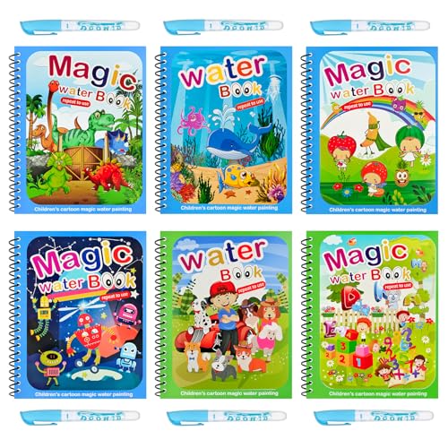 MINISOISO Livre Magique à L'eau,6 Pièces Livres de Dessin Magique de L'eau avec Stylo à L'eaus,Livre de Coloriage Magiques à L eau Réutilisable pour Enfants 2 3 4 5 6 Ans,Tout-Petits, Cadeau de Noël,B