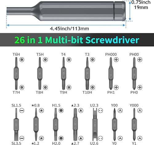 Miniatura 3 de Juego de destornilladores de precisión 27 en 1, mini juego de destornilladores con 26 puntas de acero de aleación S2 resistentes, destornillador