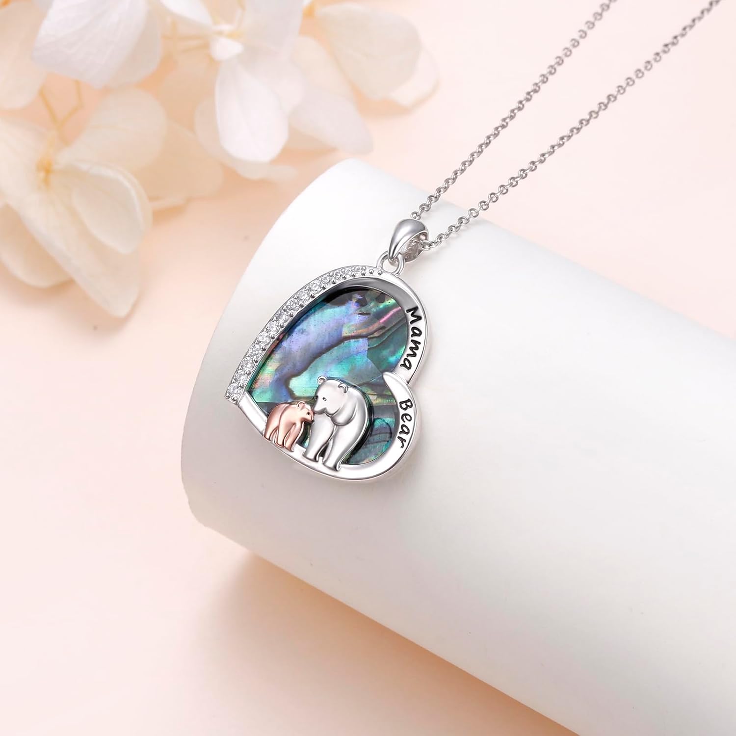 925 Sterling Silver Mama Bear Pendant Necklace for Women Abalone Shell Mom Necklace Jewelry Gifts for Mother’s Day Birthday Anniversary - Image 4