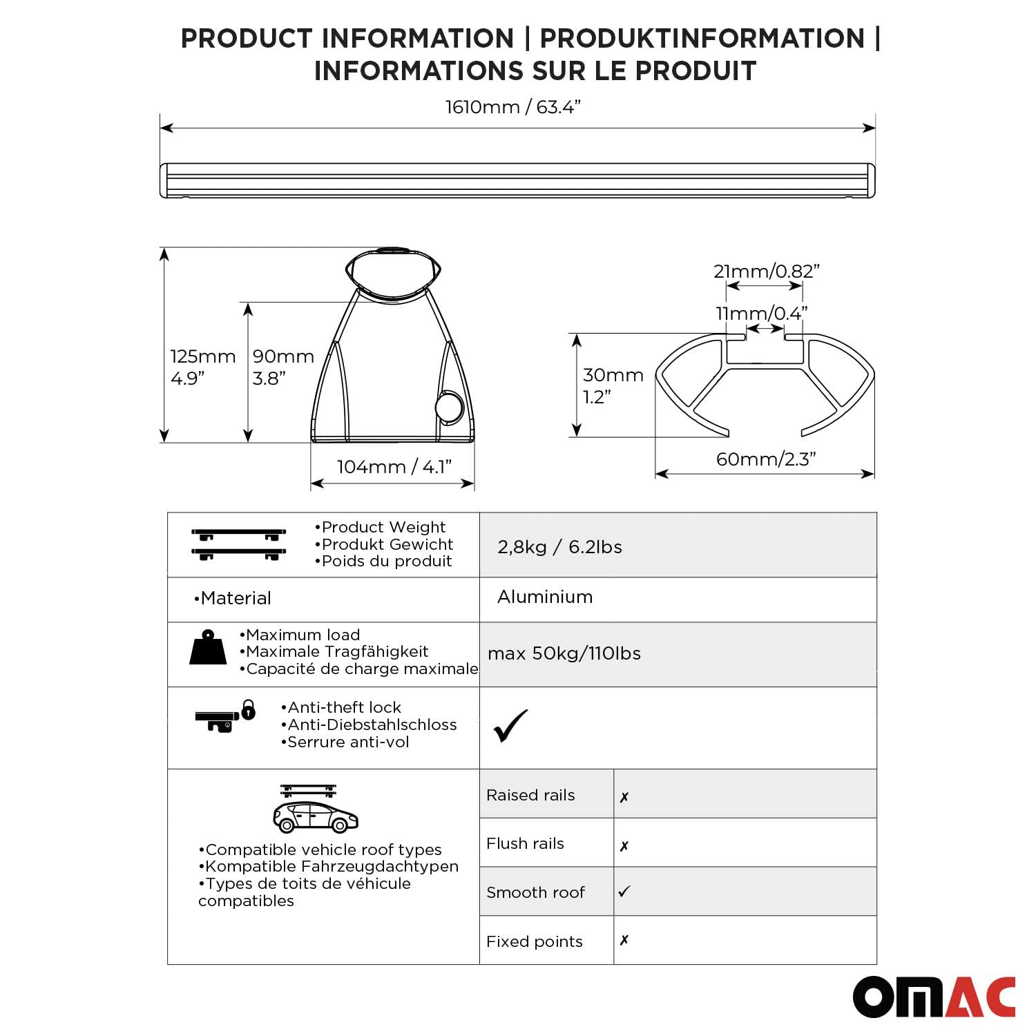 OMAC Roof Rack Cross Bars for - Product View