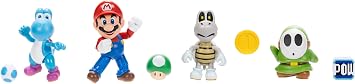 Super Mario Nintendo 4 Inch Action Figure Wave 40 4-Pack, Includes Mario, Dry Bones, Light Blue Yoshi, and Green Shy Guy