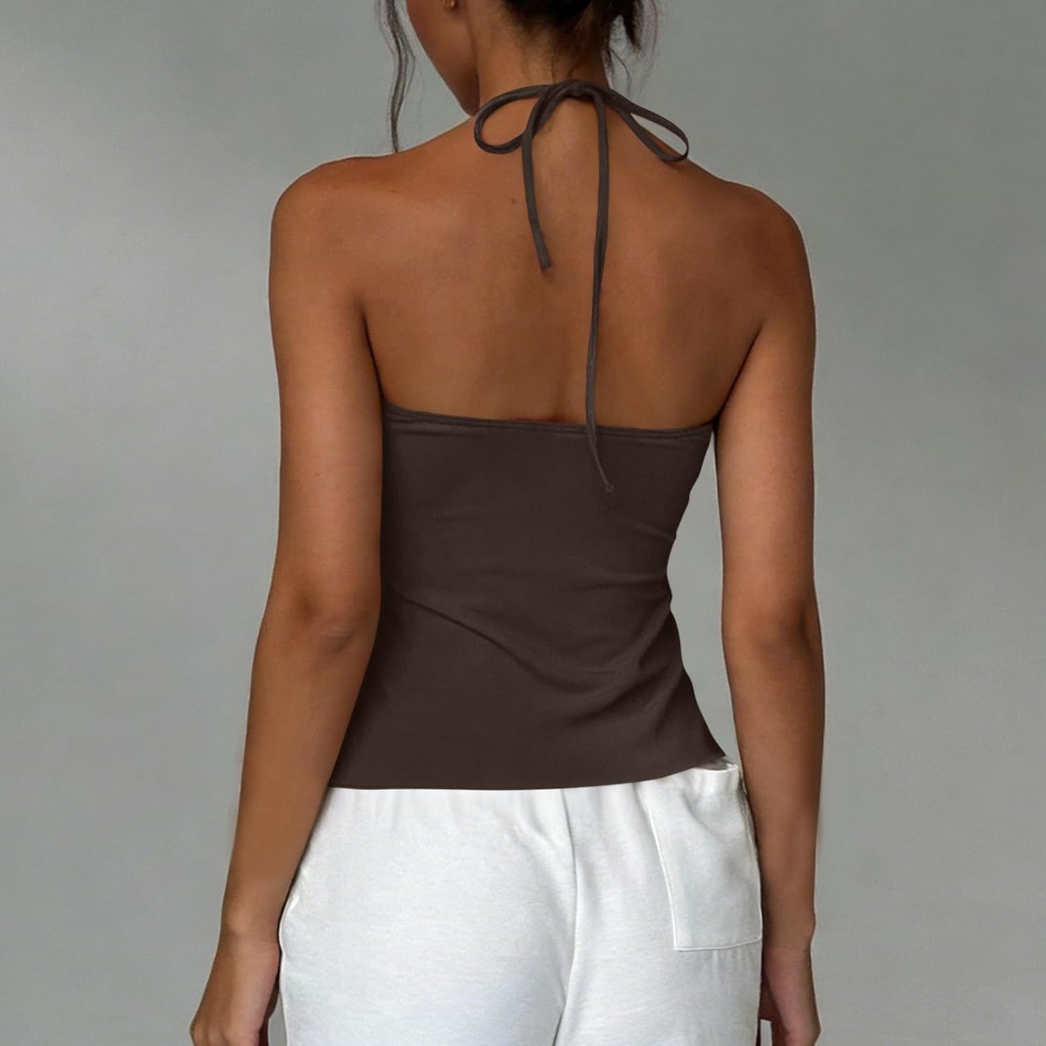 Women's Halter Neck Strapless Top Summer Ruched Slim Fit Sexy Club Party Shirts Vacation Asymmetric Hem Outfits