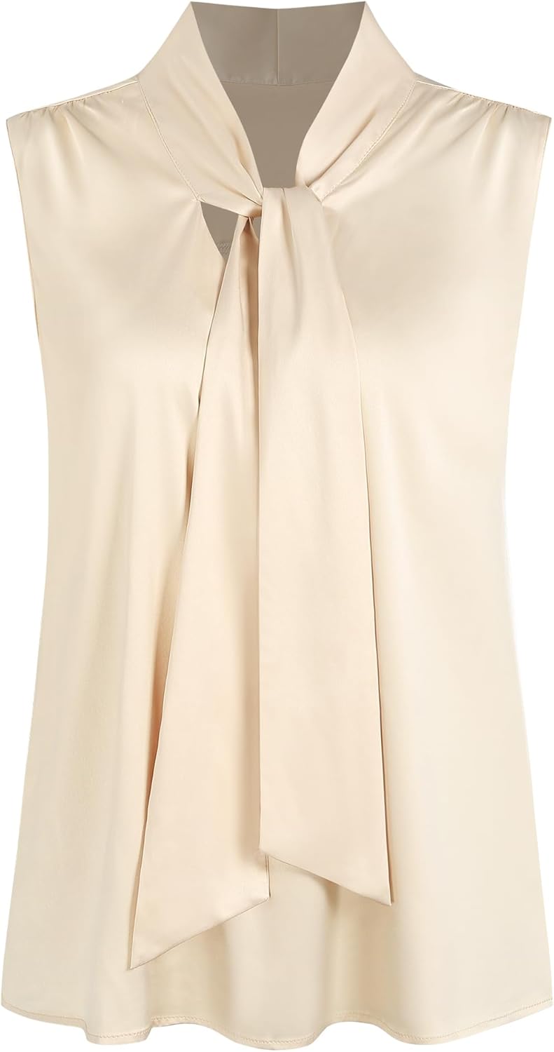ZAFUL Women's Silk Satin Tank Tops Bow Tie Knot Mock Neck Casual Sleeveless Blouses Summer Basic Tanks Shirt Apricot XL - Image 6