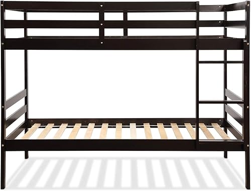 Miniatura 9 de GORELAX Litera individual sobre individual, marco de cama de madera que ahorra espacio con almacenamiento debajo de la cama, escalera y barandilla,