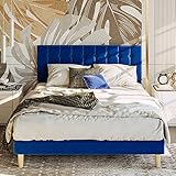 LIKIMIO Queen Bed Frame with Headboard, Velvet Upholstered Platform Beds with Strong Wooden...