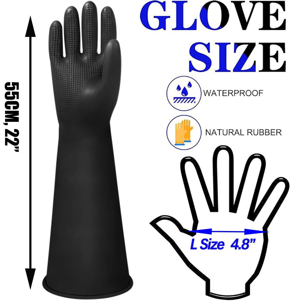 22“ Long Rubber Gloves, XL Heavy Duty Large Black Rubber Gloves - Image 2