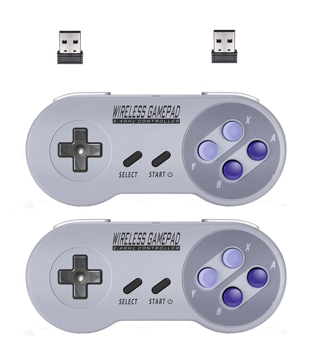 ZAMPAM 2 Pack 2.4GHz Wireless USB Controller Compatible with SNES Games & Nintendo Switch, Retro USB Gamepad for Windows PC, Mac, Linux, Raspberry Pi, RetroPie – Classic Design, Plug & Play