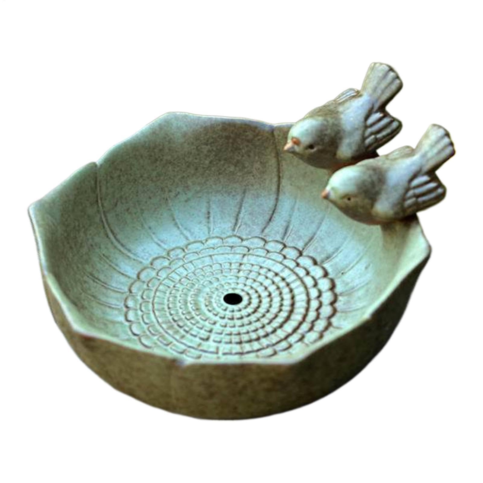 Ceramic Bird Bath Bowl, Table Top Blue Bird Bath For Outside, Hand Painted Glazed Ceramic Birds Baths Bowls And Feeders, Vintage Garden Tabletop Birds Baths Decor For Butterflies Hummingbirds Parrots