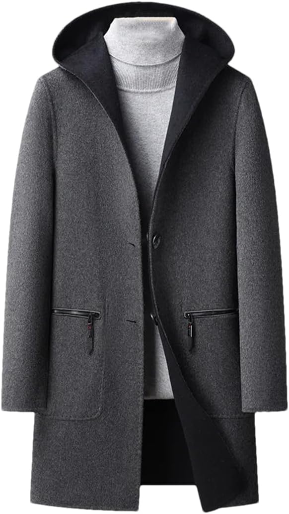 Haitpant Men's Winter Overcoat Wool Trench Coat Luxury Long Jacket With Hooded Casual Thicken Outerwear Woolen Windbreaker