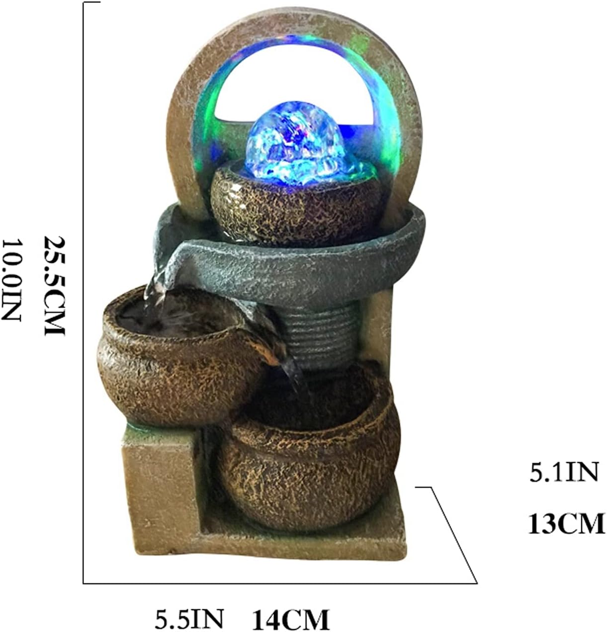 Tabletop Fountain Resin Tabletop Fountain Zen Meditation Fountain 3 Tiered Waterfall Water Fountain for Home Office Decor - Feng Shui Wheel Bonsai Humidifier Desktop Fountain