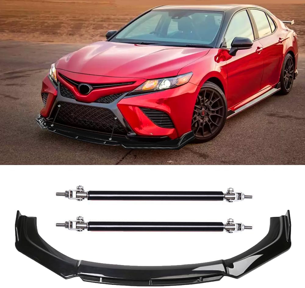 DREAMIZER Car Universal Front Bumper Lip 4pcs Body Kit Chin Spoiler Splitter Diffuser Protector Compatiable for Toyota Honda Nissan Hyundai and More (Glossy Black and Black)