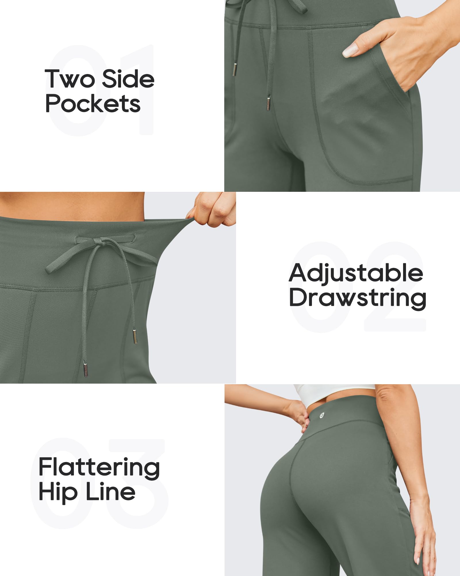 G4Free EverGoing Pantalon de yoga à jambes larges pour femme avec poches