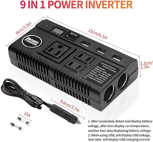 Miniatura 4 de Inversor de corriente para automóvil de 120 W, 12 V, 24 V CC a 110 V CA, 4 puertos USB, adaptador de cargador de coche con 3 salidas de CA,