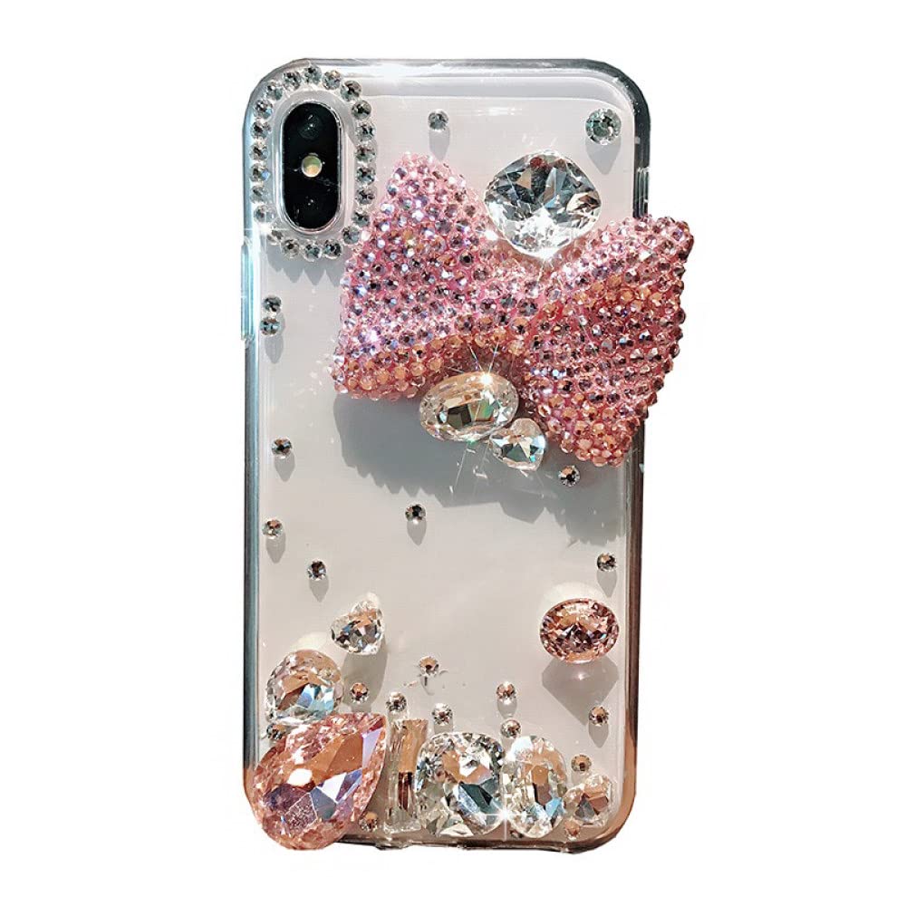 Coque silicone iPhone 13 transparent dessin animé mignon avec diamant 3D rose