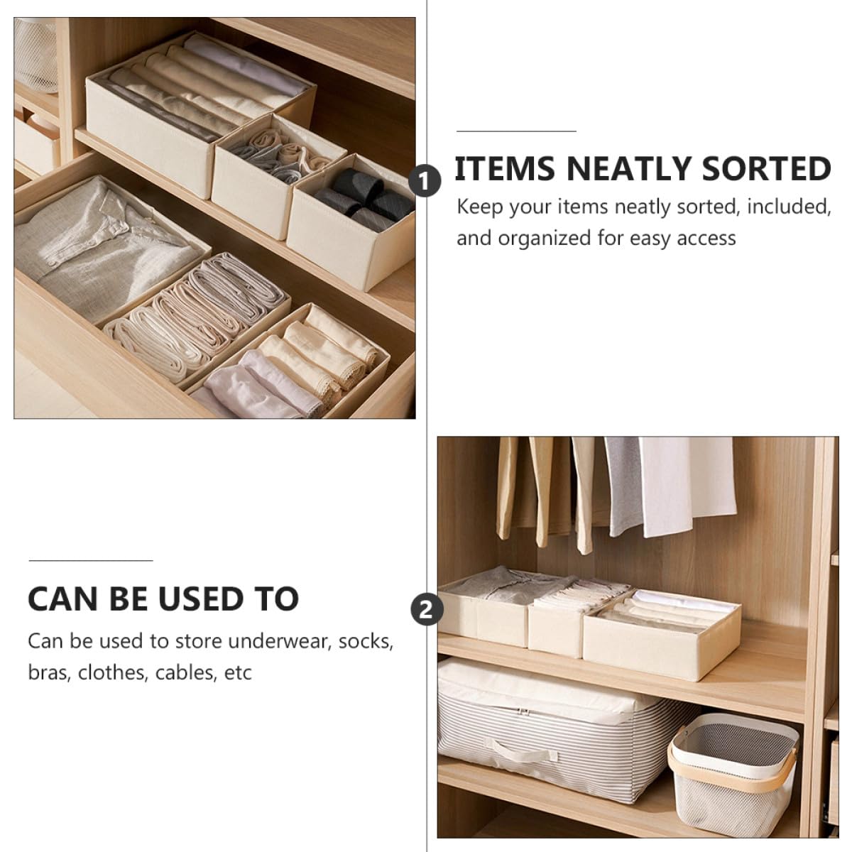 Generico Set 3 Pezzi Organizer per Cassetti Beige per Calzini e Biancheria Intima Scomparti per Cassetti e Stanze di Stoccaggio