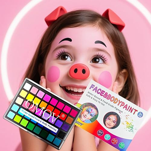 Miniatura 7 de Kit de pintura facial para niños, paleta de pintura facial no tóxica activada por agua, kit de maquillaje de pintura facial con plantillas,