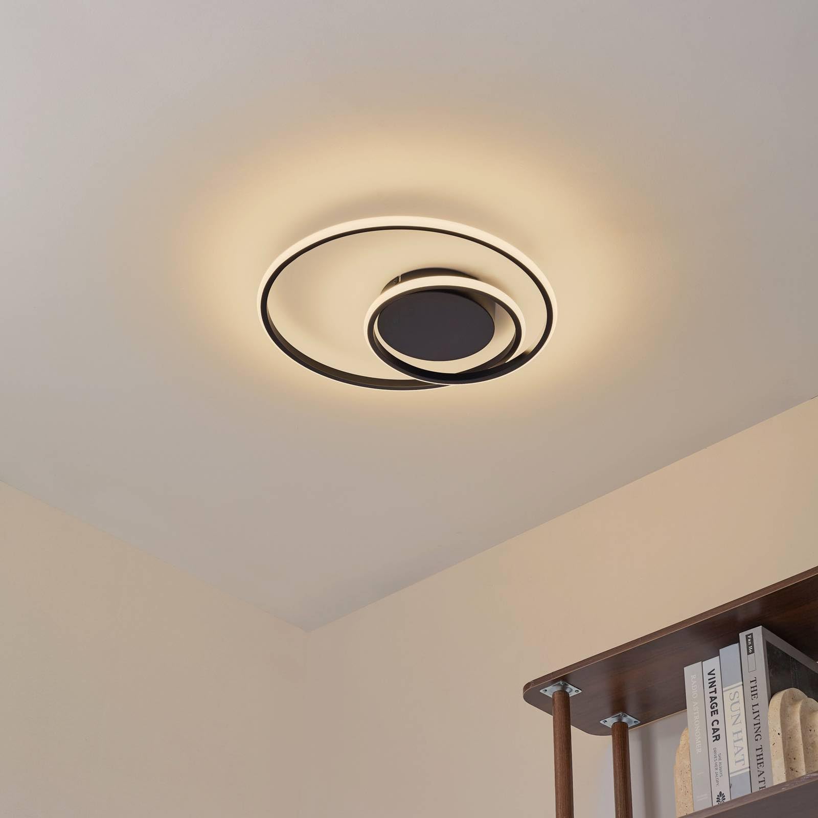 Lindby Bombillas LED lámpara de techo en negro, plafón redondo | lámpara de salón, moderno, 3000 k blanco cálido, de aluminio para comedor, pasillo, sala de estar, salón