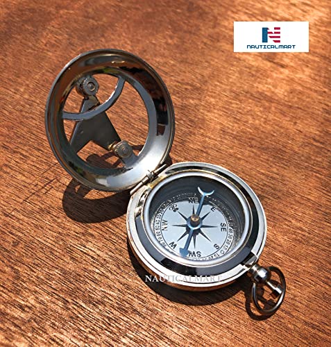 Brújula de Latón con Reloj de Sol, Cadena y Bolsa de Terciopelo - Regalo Náutico Vintage con Elegancia y Accesorio Steampunk miniatura 3