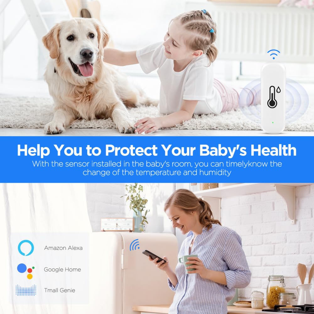 Termoigrometro Wi-Fi Con Sensore Di Temperatura Wireless E Allarme Tramite App Tuya – Compatibile Con Alexa E Google Home, Registratore Dati Per Interni