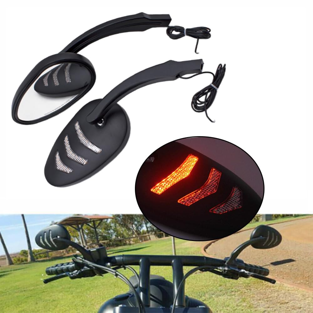 Baceyong specchietti retrovisori in vetro HD nero per moto, 1 coppia di specchietti laterali in alluminio con indicatore di direzione a LED ambra Compatibile con Harley-Davidson