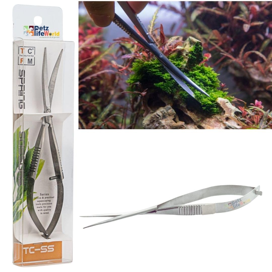 VAYINATO® Planted Aquarium Moss Spring Scissors 15cm | Stainless Steel Water Grass Scissors | Aquascaping Tool For Trimming Nano Tanks and Moss By Petzlifeworld-image-1