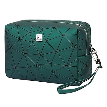 NFI essentials PU Diamond Print Makeup Pouch for Women, Stylish Pouches for Make up Accessories Storage, Cosmetic Bag for Girls, Travel Organiser (Green)