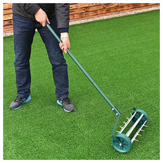 Moon_Daughter Heavy Duty Easy Rolling Garden Lawn Aerator Roller Home Grass Steel Handle Green New