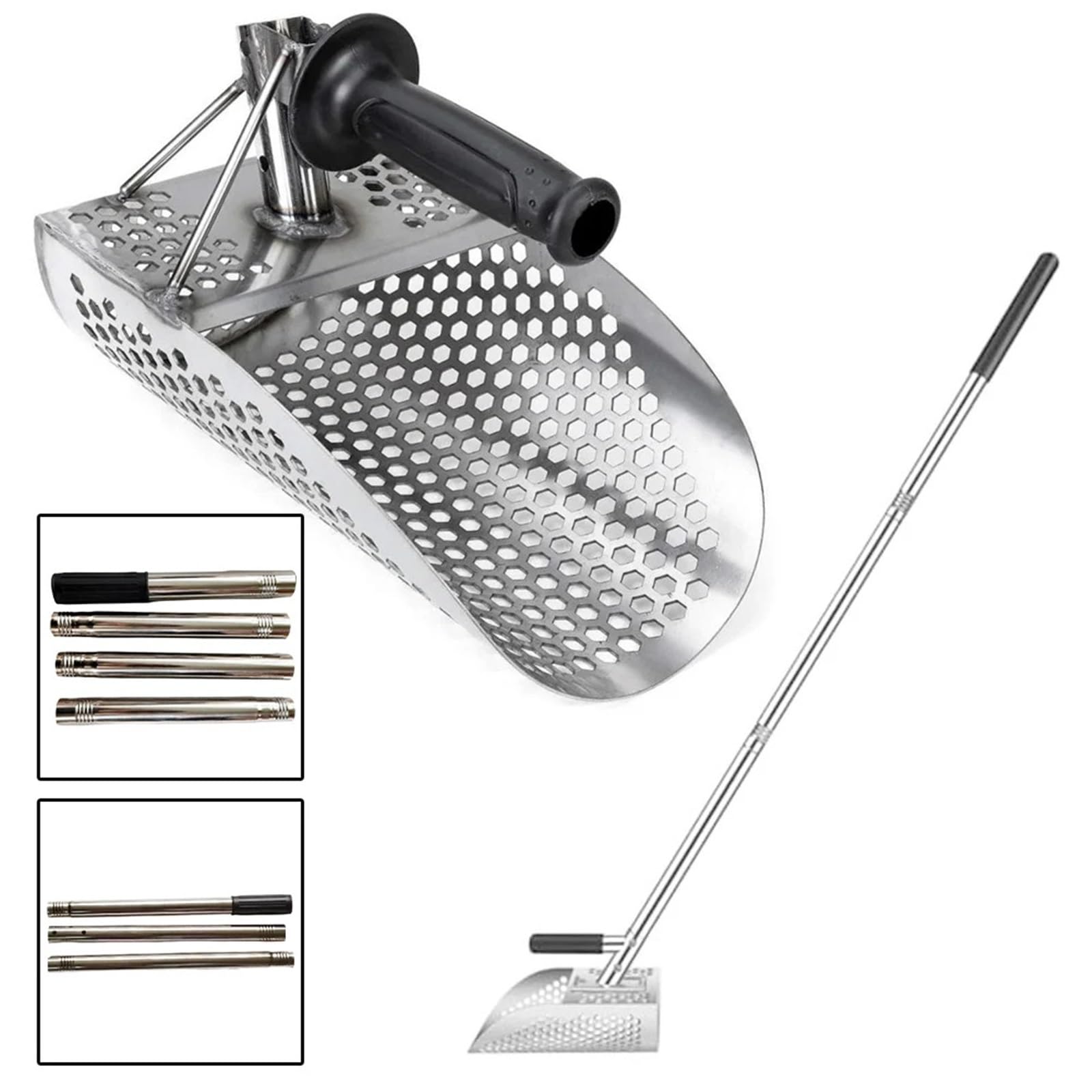 Rastrillo per pulci di sabbia Attrezzatura for la setacciatura della sabbia, tester for batterie, paletta for staccabile, rilevamento di metalli da spiaggia 1,03 m(3 sections)
