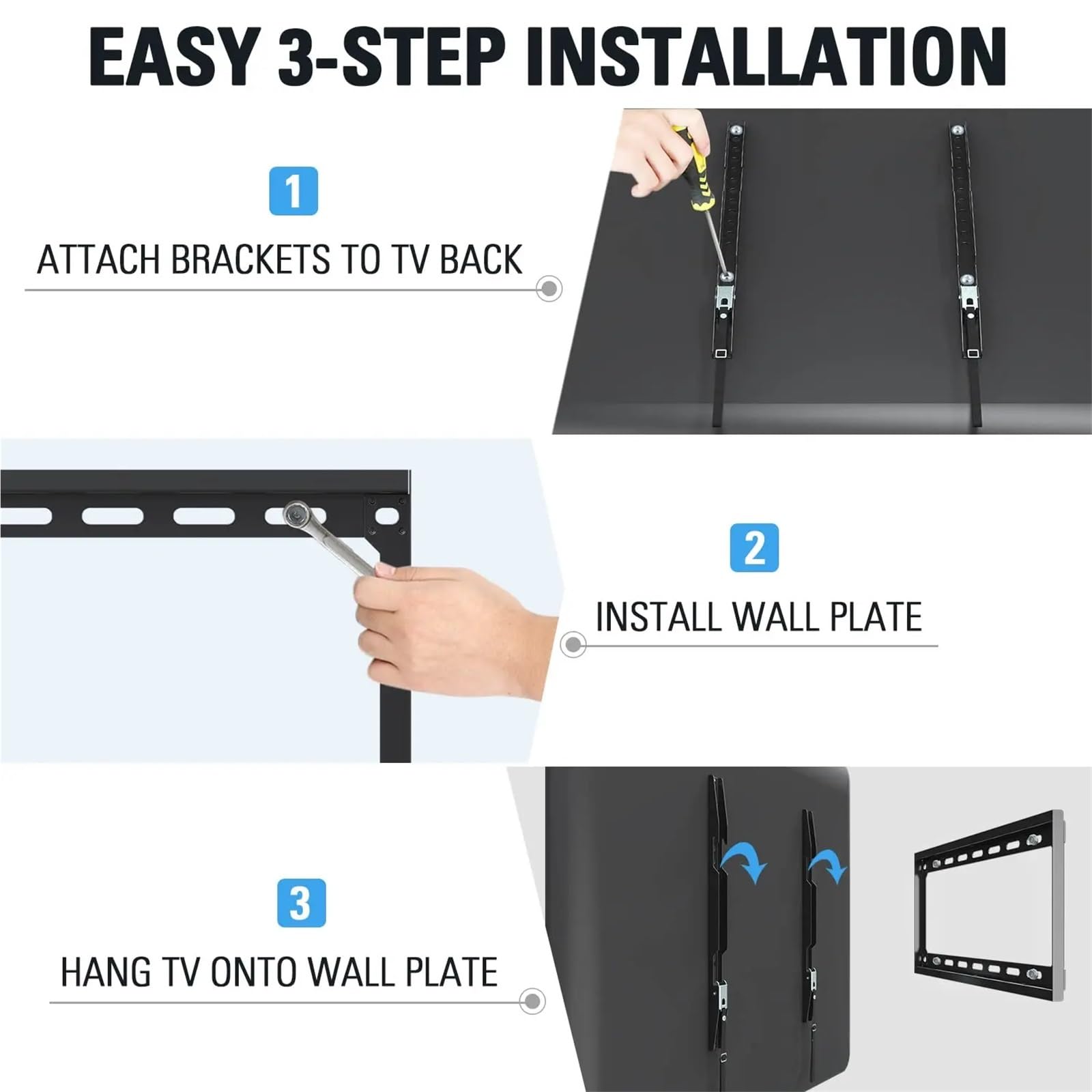 Soporte fijo de pared para televisores planos y curvos de 26 y 65 pulgadas, VESA máximo 400 x 400 mm, soporta hasta 110 libras, soporte universal de fácil instalación