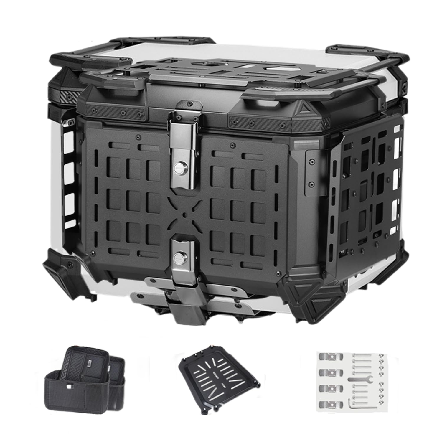 DFTDFYXY Motorcycle Top Case 45L Universal Aluminum Alloy Motorbike Tail Box Large Capacity Storage with Leather Lining Easy Install with Lock & Back Cushion for Helmet Luggage,G