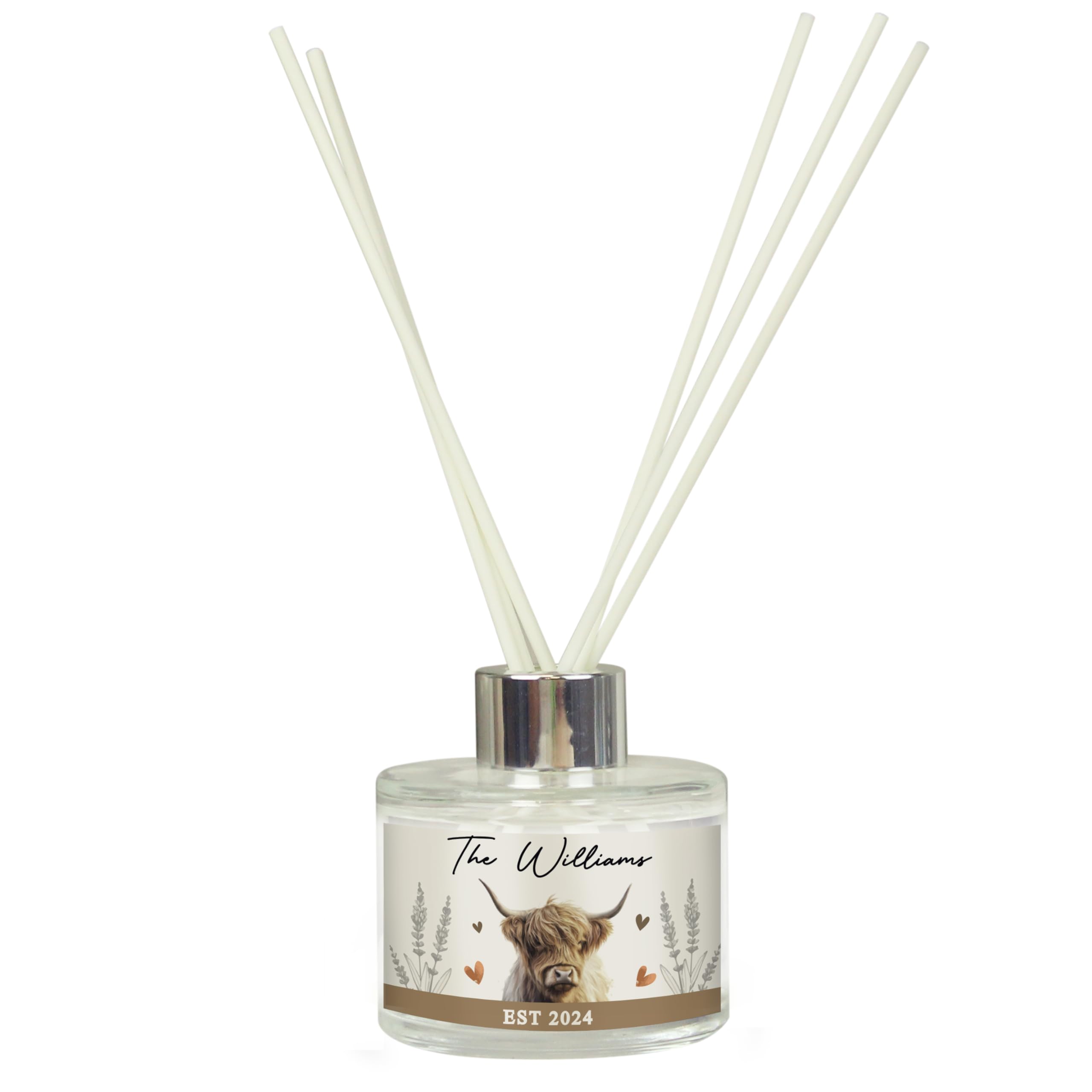 Caleli Gifts Clear Personalised Highland Cow Reed Diffuser Size 2