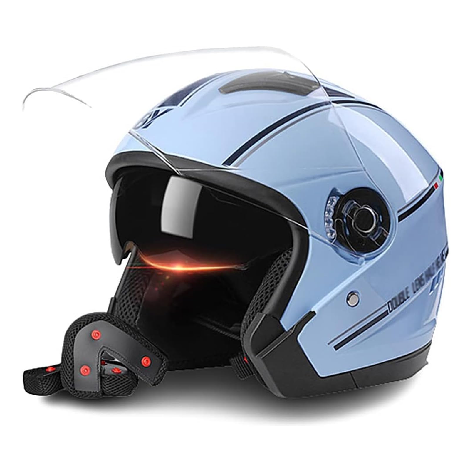 Caschi Moto Casco Mezza Faccia 3/4, Casco Moto Open Face Omologato DOT per Uomo Donna, Casco Moto da Strada con Doppia Visiera E Prese d'Aria Multiple