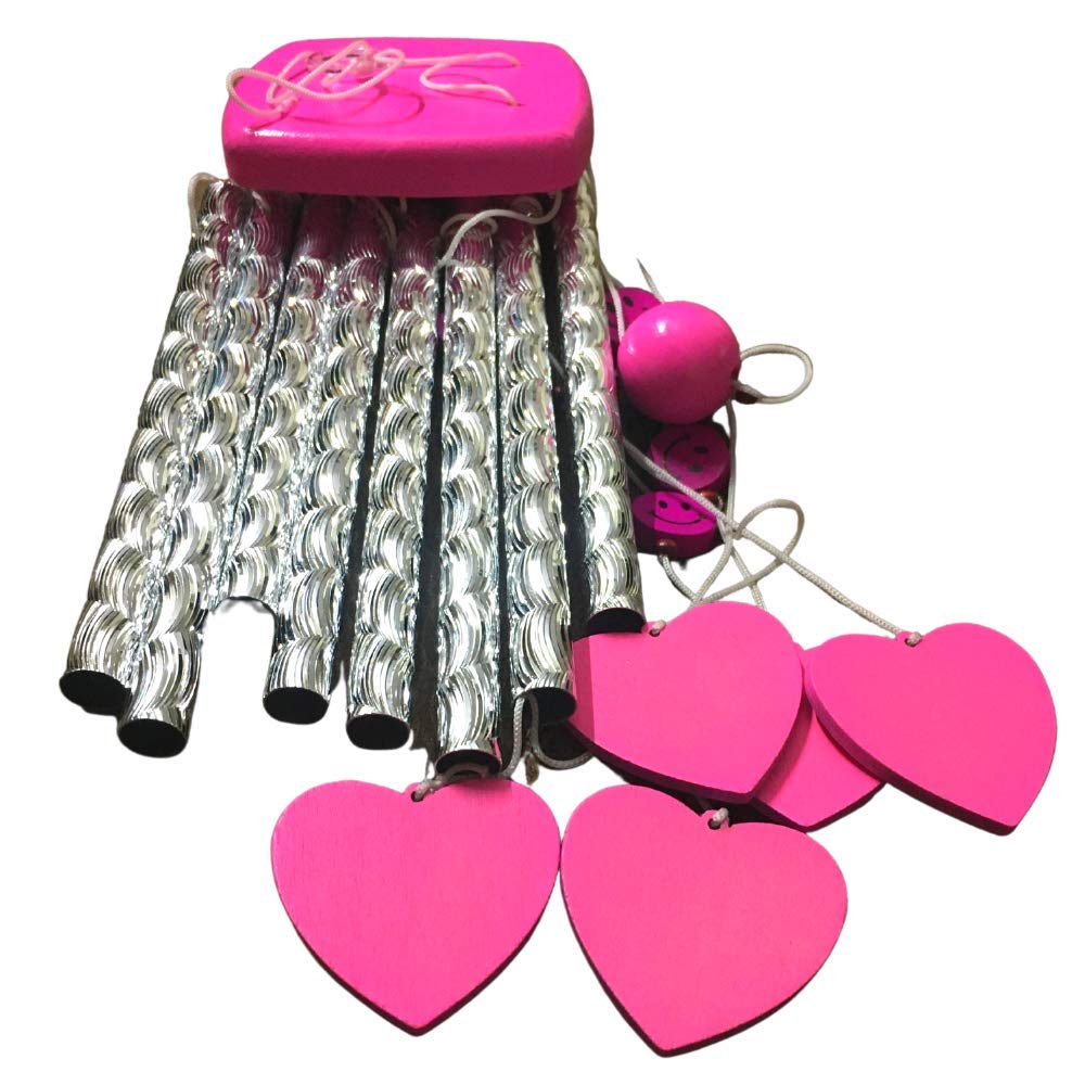 GJ Heart Wind Chime for Home Decoration with Sound, Standard, Metal, Pink Color-image-18