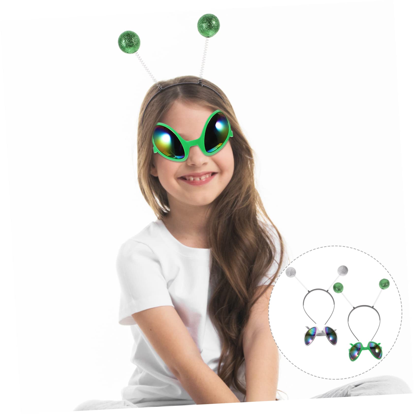 Yardwe Alien Headband Glasses 4pcs Set Glittery Alien Sunglasses Party Decorative Headbands Unisex Fashion