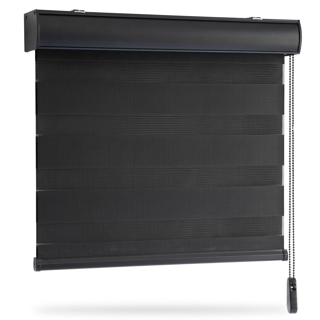 Persiana Sheer Elegance Enrollable para Ventana Día y Noche Filtro de Luz y Privacidad Persiana para Ventana Enrollable Decorativa para Hogar y Oficina Varias Medidas (Negro, 140 x 180 CM) - 140An x 180Al cm - NEGRO