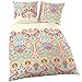 Produktbild BLUMEN Mako-Satin-Bettwäsche · Tropical Vibes · mit buntem Boho & Ethno Design orange, pink, bunt · 2 teilig Bettbezug 135x200 cm + Kopfkissenbezug 80x80 cm - 100 % Baumwolle - Reißverschluss
