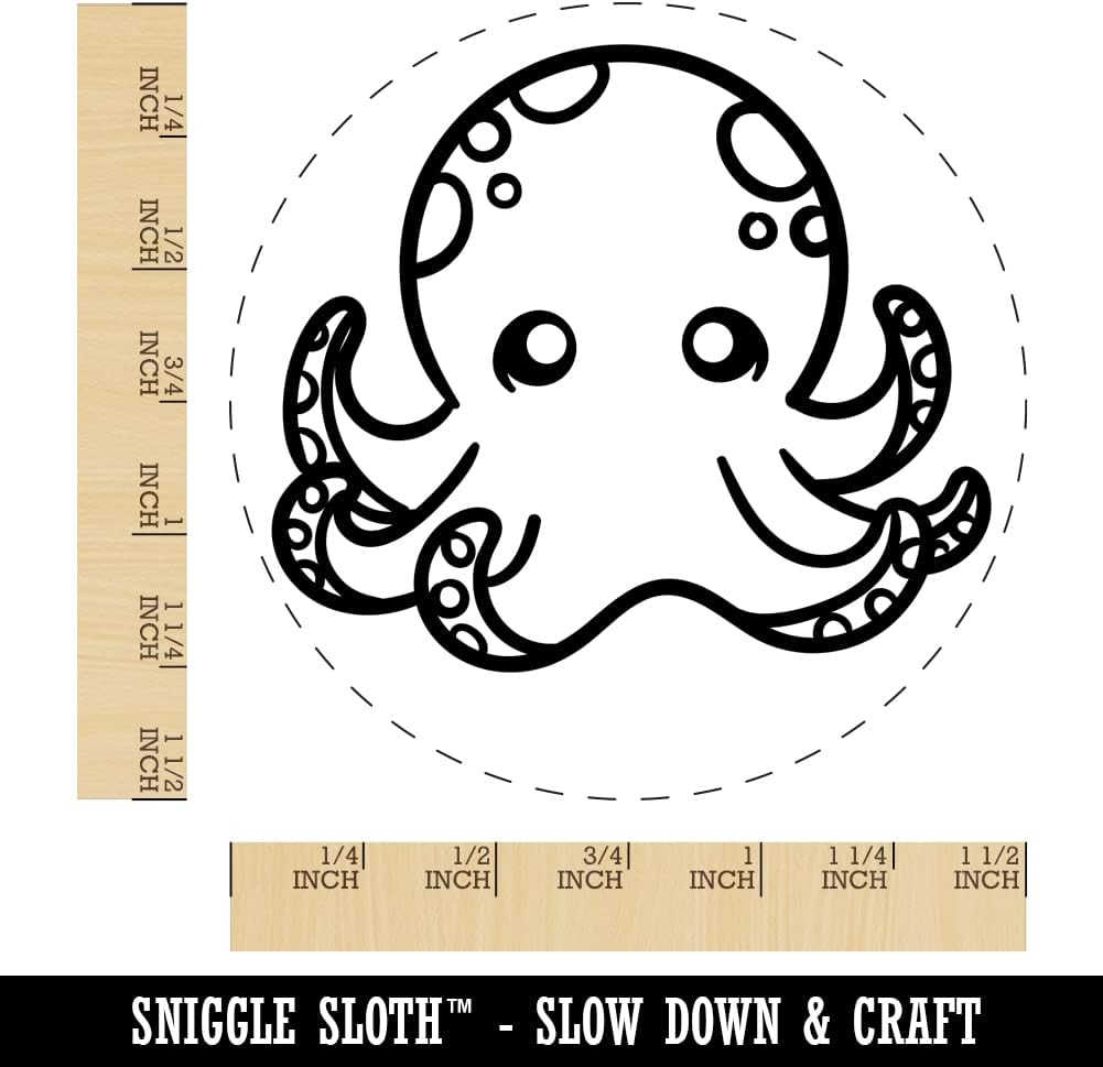 Kawaii Octopus Self-Inking Rubber Stamp Ink Stamper for Stamping Crafting Planners - 1-1/2 Inch Large - Blue Ink