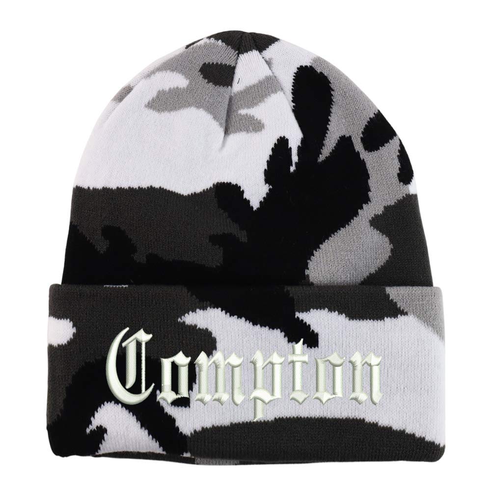 Trendy Apparel ShopCompton City Old English Embroidered Long Cuff Beanie