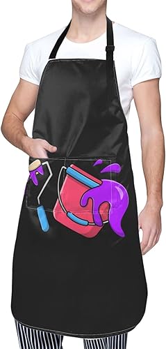 Miniatura 9 de Pinceles de rodillo de pintura y cubos de pintura delantales para hombres y mujeres con bolsillos, delantal ajustable resistente al agua y al aceite