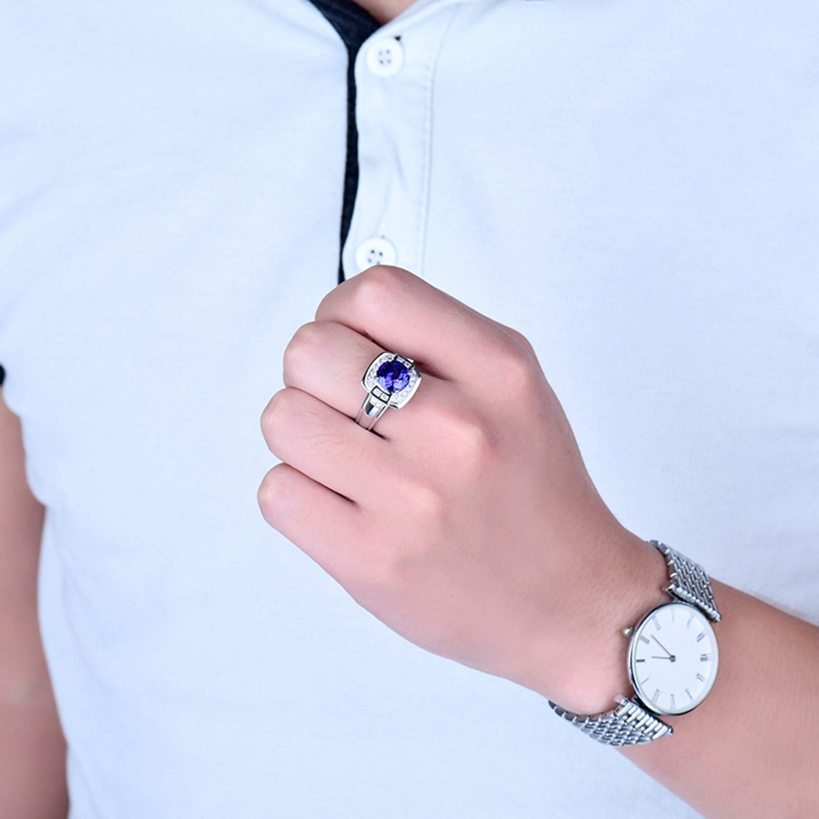 Obrączka męska z białego złota 18K (750), 2,5 ct, tanzanit, ozdobny pierścionek z diamentami na Dzień Ojca, rozmiar 45 (14,3)-70 (22,3)