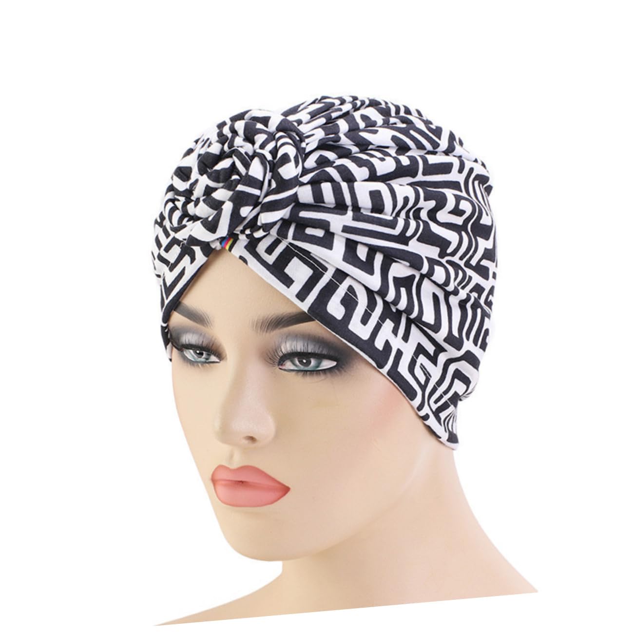 GALPADA 9pièces Turbano Femme Avec Imprimé Floral Boho Écharpe à Nœud Style Noir Et Blanc Vert Accessoire Et Confortable